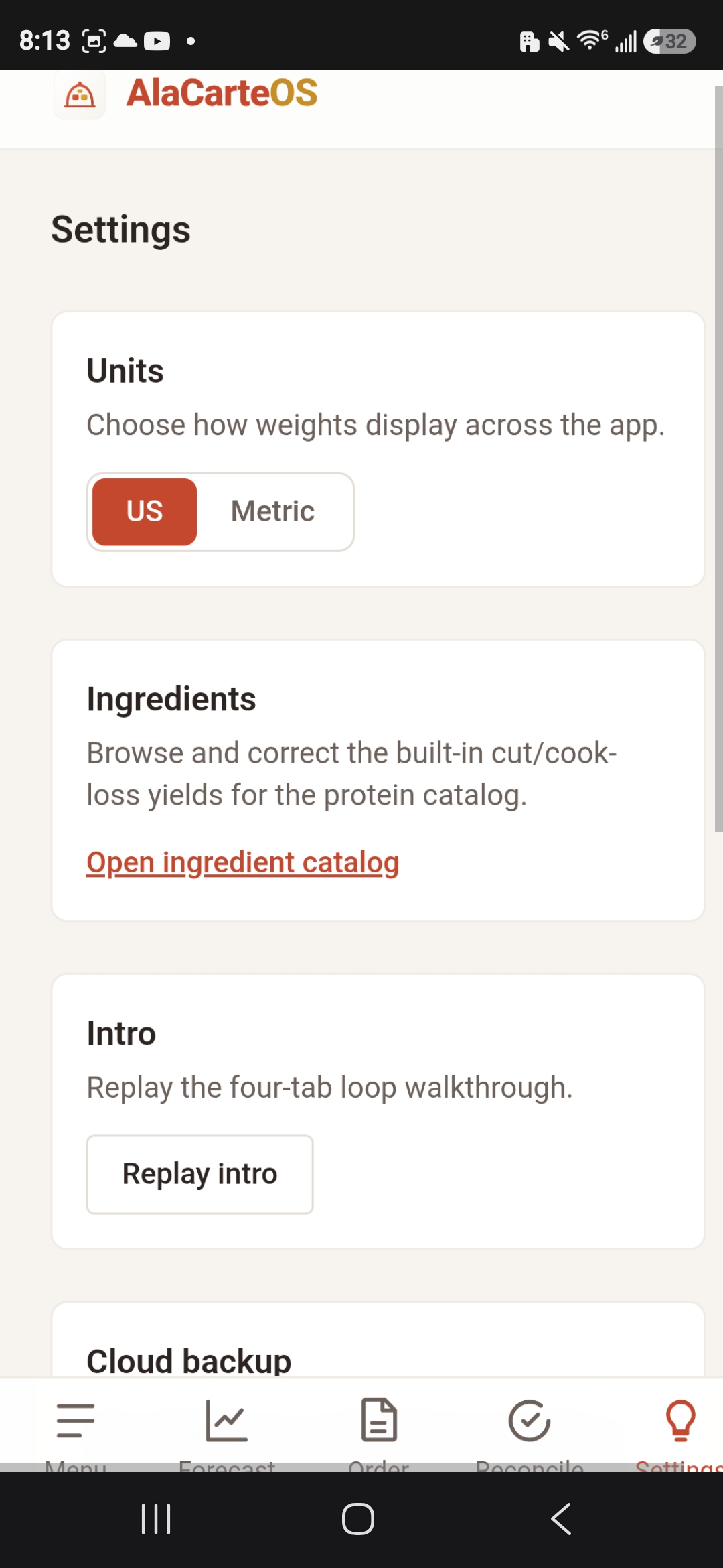 Tune the system in the AlaCarteOS mobile app