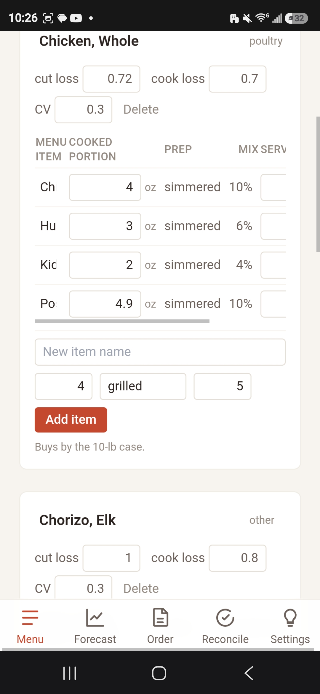 Set real portions in the AlaCarteOS mobile app